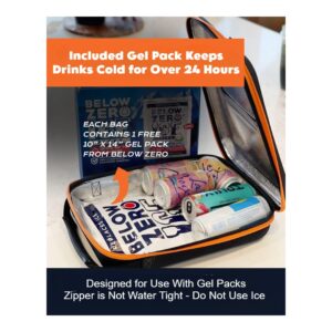 Quick 10 Insulated Carrying Case Cooler Bag for Beers, Wine and Beach - Open Flap to Quick Access 10 Cans - Includes Large Below Zero Gel ICE Pack Cools for 24 Hours - Perfect for Drinks, Beverages