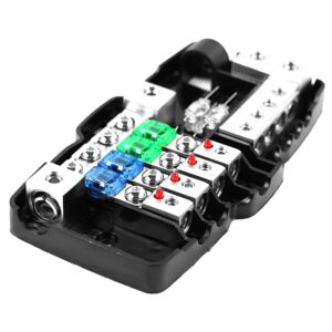 ZUYIYI 4-Way Car Audio Distribution Fuse Block with Ground Mini ANL Fuse Box Distribution Block 0/4ga 4 Way Fuse Holder 30A 60A 80A Red LED