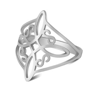 TEAMER Witches Knot Ring Stainless Steel Witchcraft Celtic Amulet Ring Geometric Celtic Knot Ring Vintage Jewelry For Women (8, Style 2 -Silver)