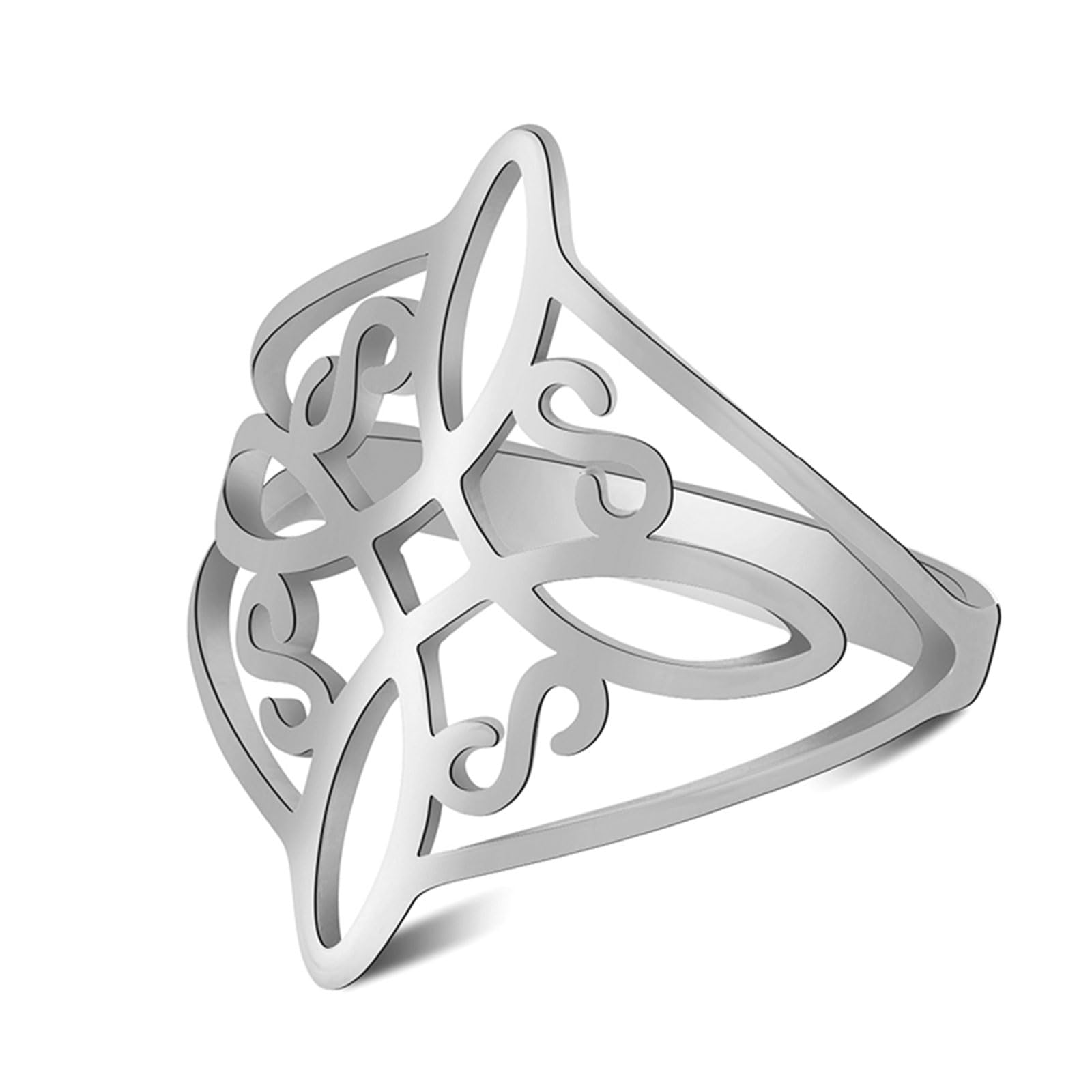 TEAMER Witches Knot Ring Stainless Steel Witchcraft Celtic Amulet Ring Geometric Celtic Knot Ring Vintage Jewelry For Women (8, Style 2 -Silver)