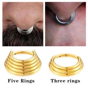 ENVYOU 2PCS 16G Gold Hinged Septum Clicker Ring Daith Earrings Hypoallergenic Piercing Jewelry (Gold,5-Tier Stacked 8/10mm)