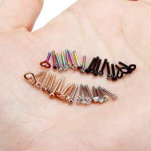 Ocptiy 18G Nose Rings Studs Piercing Jewelry for Women Stainless Surgical Steel Hypoallergenic Straight Nostril Nose Ring Pin Bone Stud Piercing Jewelry Women Men Silver Black Colorful Rose Gold 2MM