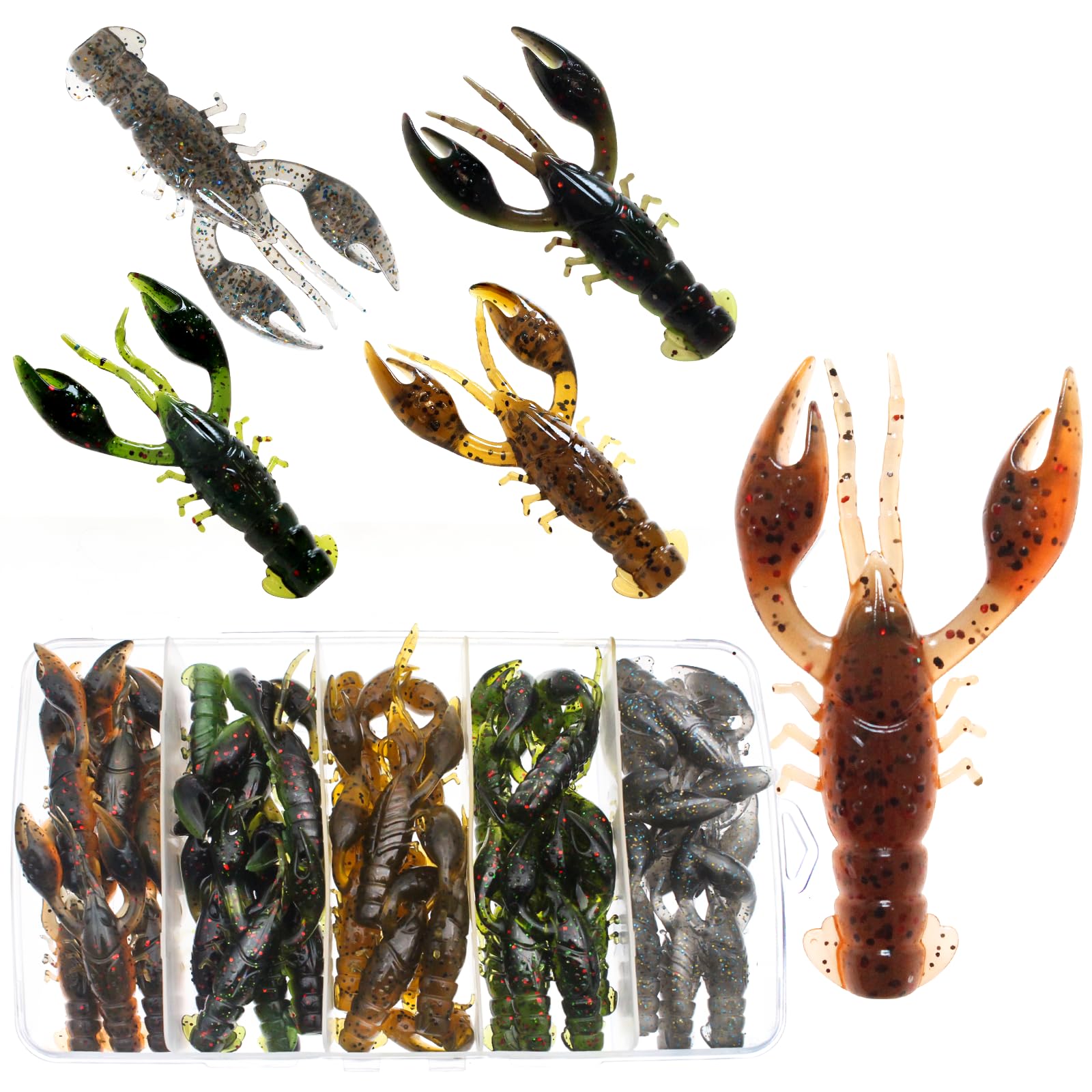 Gefischtter 40 Pcs Crawfish Lure Soft Plastic Worms Fishing Lures Bass Fishing Baits Lures Soft Crawfish Crawdad Bait Kit