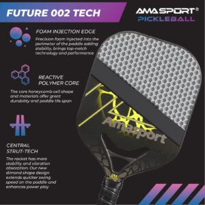 Matrix Pickleball Paddle Future 002- Graphite Textured Surface - Diamond Cutting Air Dynamic Throat Pickleball Standard Rackets Shape with Blend of Power and Control