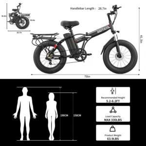 IDOTATA G20Pro Electric Bike, 1000W Motor, 20" Fat Tire Electric Folding Bicycle,48V 12.8AH Removable Battery, 30MPH 7 Speed Gears, Lockable Fork Suspension, Mountain EBike for Adults