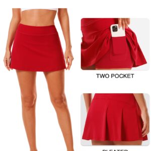 Stelle Women Tennis Skirt Golf Skorts Athletic High Waisted with Pockets Inner Shorts Sport Workout Pleated Pickleball(Red-Nylon-2,M)