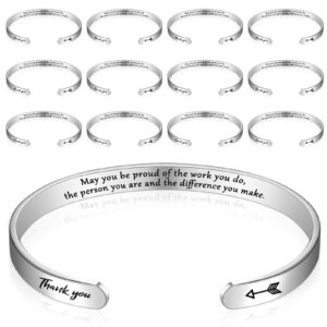 Fumete 12 Pcs Inspirational Cuff Bracelets Bulk for Women Motivational Personalized Engraved Jewelry for Coworkers Gifts(May You Be Proud)