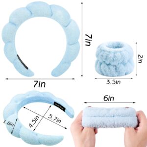 Zkptops Spa Headband for Washing Face Wristband Set Sponge Makeup Skincare Headband Terry Cloth Bubble Soft Get Ready Hairband for Women Girl Puffy Padded Headwear Non Slip Thick Hair Accessory(Blue)