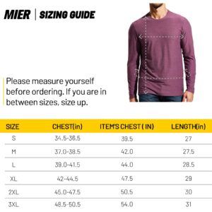 MIER Men's Soft Long Sleeve T Shirts for Workout, Running, Gym, Casual, Athletic Crew Neck Lightweight Dry Fit T-Shirts, Plum Heather, L