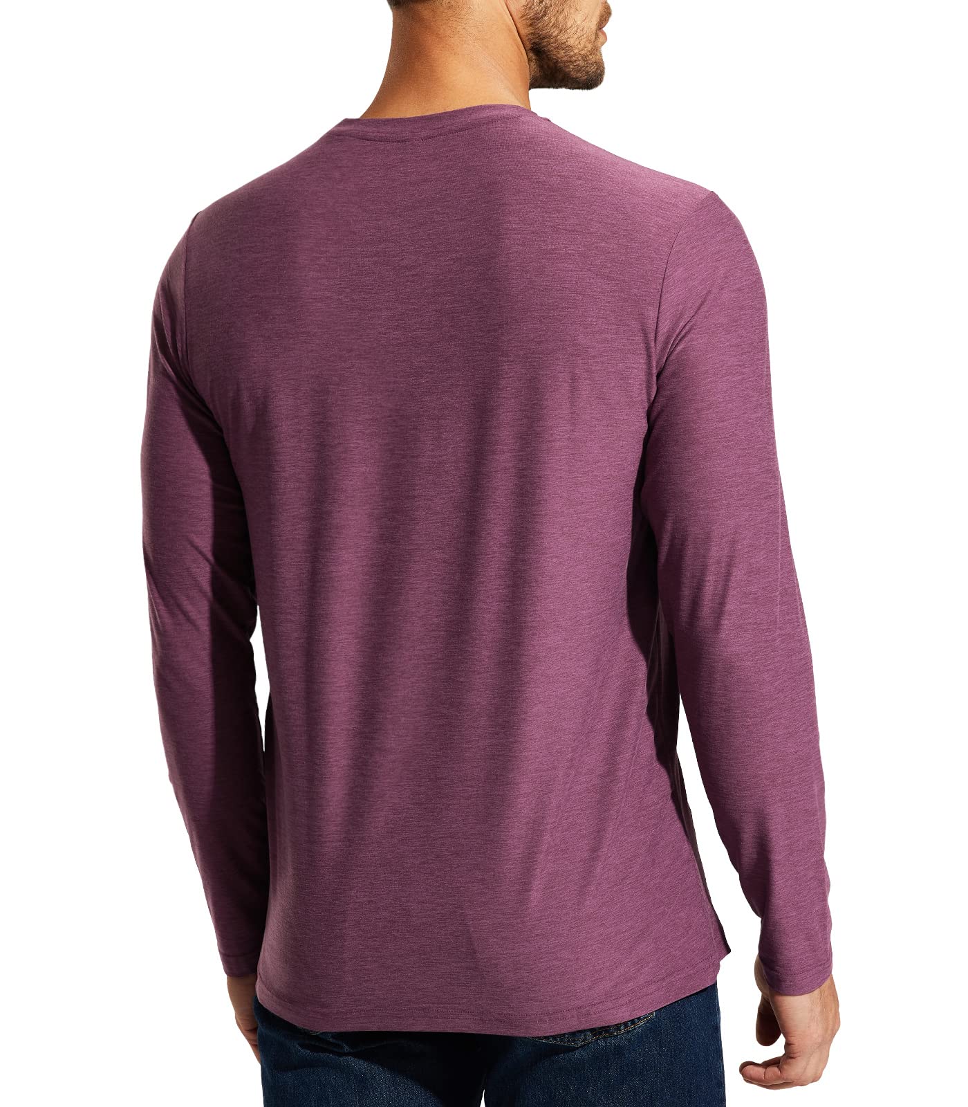 MIER Men's Soft Long Sleeve T Shirts for Workout, Running, Gym, Casual, Athletic Crew Neck Lightweight Dry Fit T-Shirts, Plum Heather, L