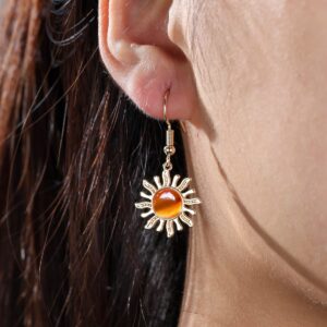 14K Gold Sun Drop Dangle Earrings for Women Unique Orange Carnelian Hippie Earrings Crystal Sun Jewelry Gifts (Sun Earrings)