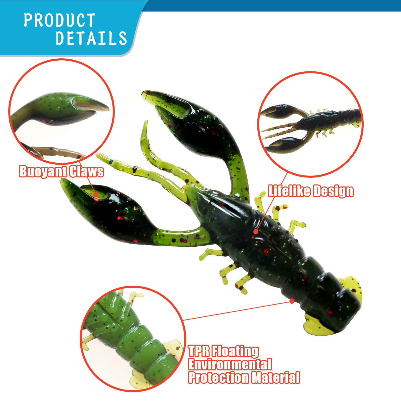 Gefischtter 40 Pcs Crawfish Lure Soft Plastic Worms Fishing Lures Bass Fishing Baits Lures Soft Crawfish Crawdad Bait Kit