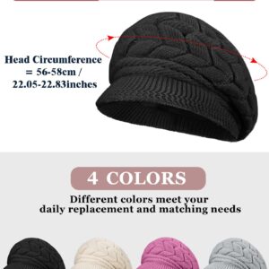 Newcotte Women Winter Hat 4 Pcs Knitted Caps with Visor 2024 Warm Hats for Women Beanies for Winter Cold Weather(Black, Beige, Purple, Gray)