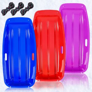 3-Packs,Snow Sled, sleds with Handles and Ropes,Plastics Snow Sled for Kids/Adults(Red+Purple+Blue)