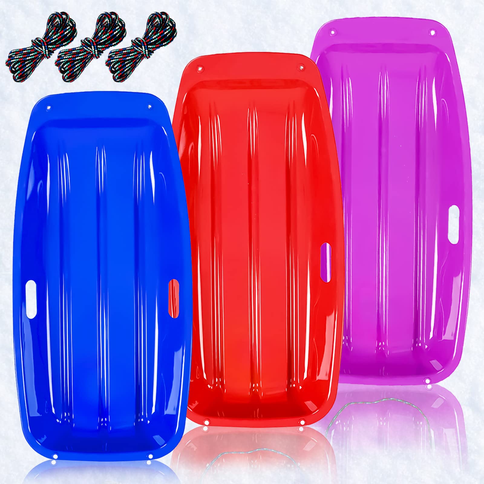 3-Packs,Snow Sled, sleds with Handles and Ropes,Plastics Snow Sled for Kids/Adults(Red+Purple+Blue)