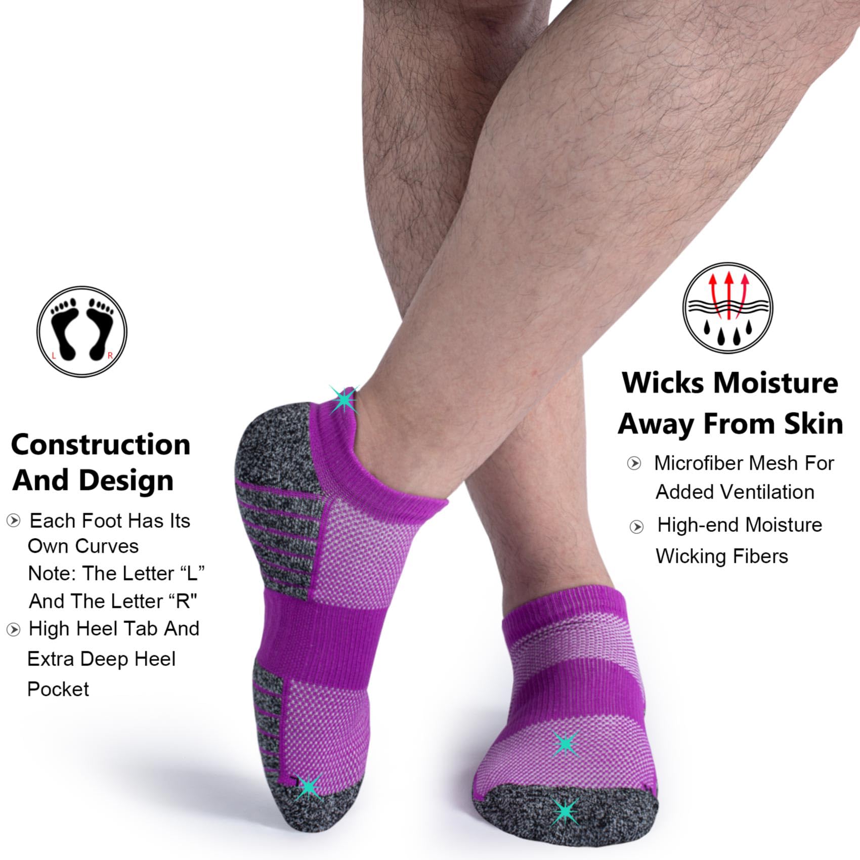 SITOISBE No Show Sports Compression Running Socks for Men Women Circulation 4-pairs, Low Cut Cushioned Socks Moisture Wicking Arch Support for Planter Faciatis Golf Exercise, Purple, Medium