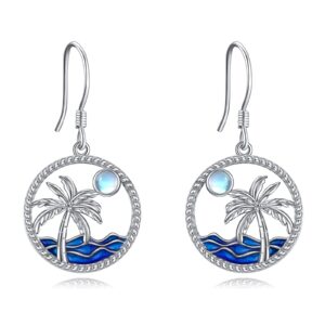 CRMAD Beach Tree Earrings Moonstone Sterling Silver Jewelry for Women(Tree)