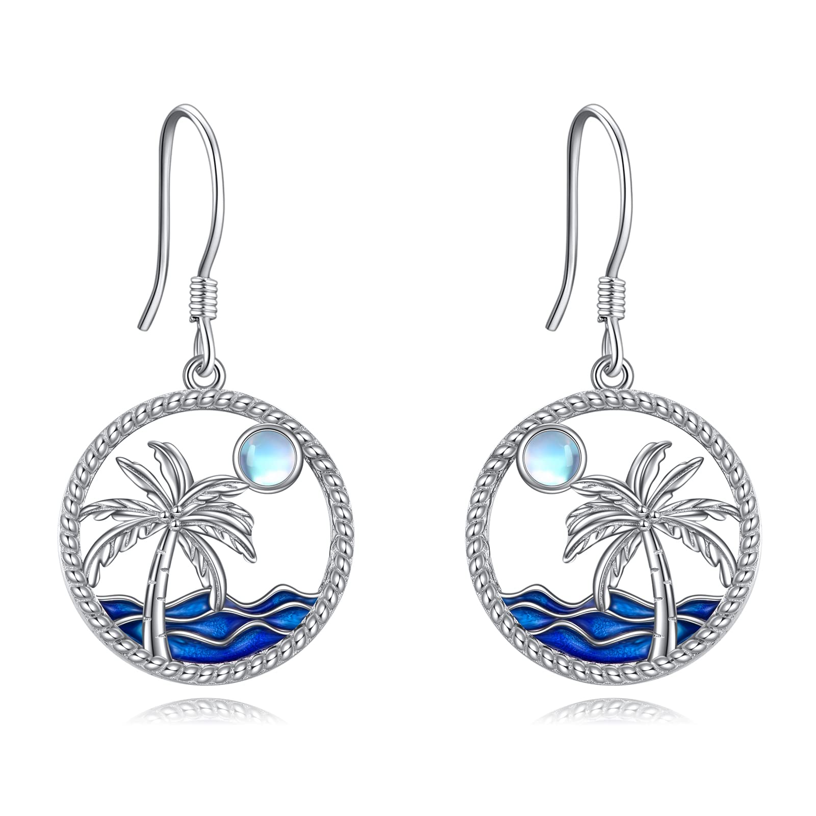 CRMAD Beach Tree Earrings Moonstone Sterling Silver Jewelry for Women(Tree)