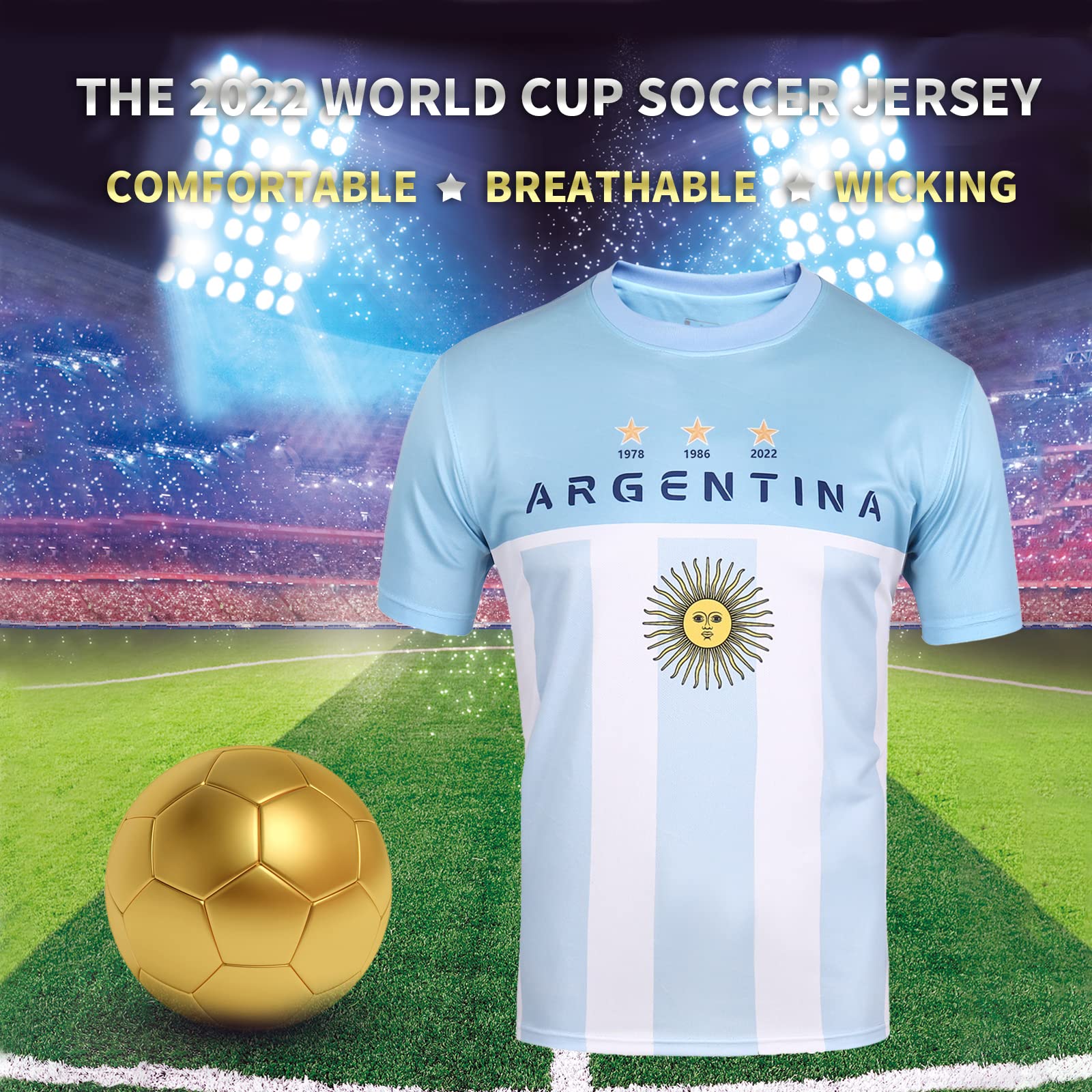 SINLEISI Argentina 2022 World Cup Fan Soccer Jersey (Argentina, Medium)