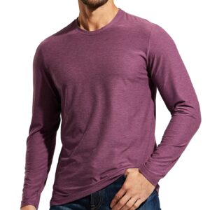 MIER Men's Soft Long Sleeve T Shirts for Workout, Running, Gym, Casual, Athletic Crew Neck Lightweight Dry Fit T-Shirts, Plum Heather, L