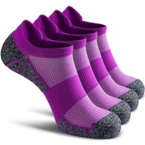 sitoisbe no show sports compression running socks for men women circulation 4-pairs, low cut cushioned socks moisture wicking arch support for planter faciatis golf exercise, purple, medium