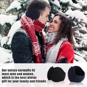 2pcs Winter Earmuffs, Fleece Unisex Foldable Ear Warmers Behind-The-Head Ear Muffs Winter Warm Ear Covers for Cold Weather Winter Outdoor Women Men (Black; Dark Blue)