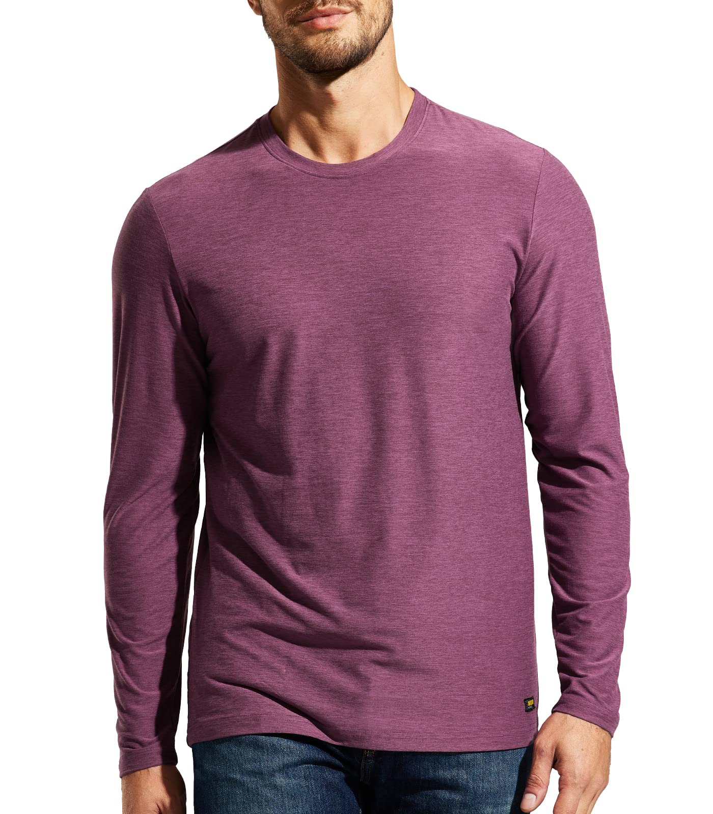 MIER Men's Soft Long Sleeve T Shirts for Workout, Running, Gym, Casual, Athletic Crew Neck Lightweight Dry Fit T-Shirts, Plum Heather, L