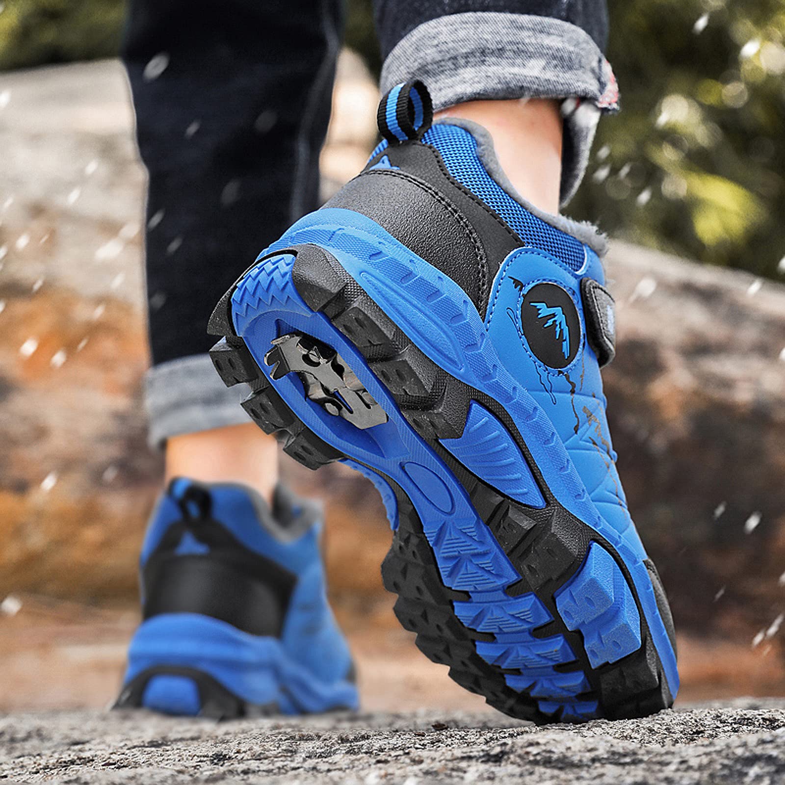 FLIOZY Hiking Boots Winter Warm Boys Snow Boots Non-slip Waterproof Camping Shoes Kids Outdoor Adventure Shoes Walking Climbing Sneaker Blue 36