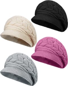 newcotte women winter hat 4 pcs knitted caps with visor 2024 warm hats for women beanies for winter cold weather(black, beige, purple, gray)