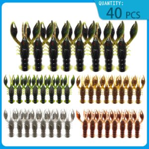 Gefischtter 40 Pcs Crawfish Lure Soft Plastic Worms Fishing Lures Bass Fishing Baits Lures Soft Crawfish Crawdad Bait Kit