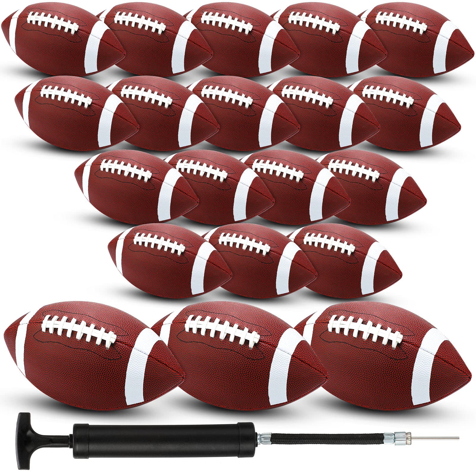 Jerify 20 Pack Composite Leather Footballs Bulk Official Size 6 Footballs Inflatable Football with Pump Indoor Outdoor Footballs Bulk Water Footballs for Kids Adults Training and Recreational Play