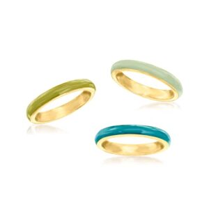 Ross-Simons Italian Tonal Green Enamel Jewelry Set: 3 Rings in 18kt Gold Over Sterling. Size 6