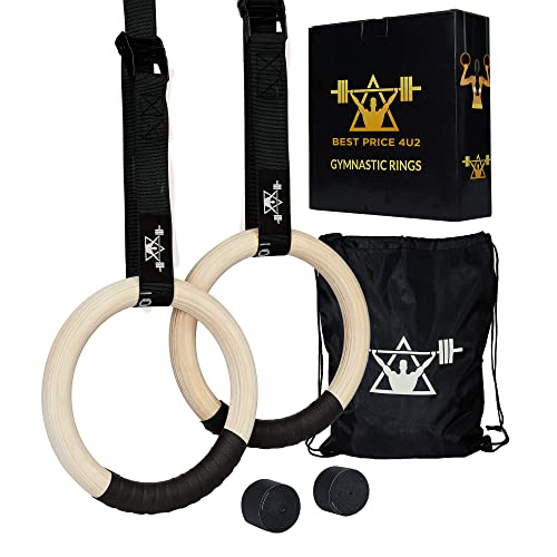 Bestprice4U2 Gymnastic Rings with Adjustable Straps - Fitness Rings - Calisthenics Ring for Full Body Workout - Incl. Anti-Slip Grip Tape & Carry Bag