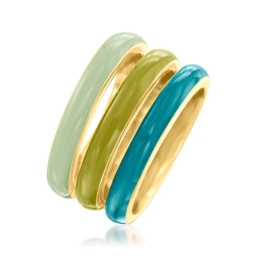 Ross-Simons Italian Tonal Green Enamel Jewelry Set: 3 Rings in 18kt Gold Over Sterling. Size 6