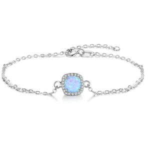 Solid 14K White Gold Over 925 Sliver Opal Bracelet for Women,Dainty Opal and Moissanite Halo Chain Bracelet,Fashion Jewelry Gift for Her (Style 2, 14K Gold)