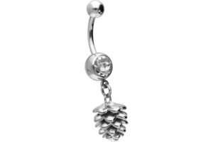 piercingline surgical steel belly button piercing with pine cone design - bananabell piercing in silver-colored