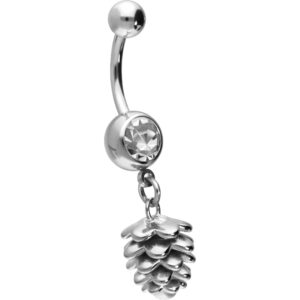 PIERCINGLINE surgical steel belly button piercing with pine cone design - Bananabell Piercing in Silver-colored