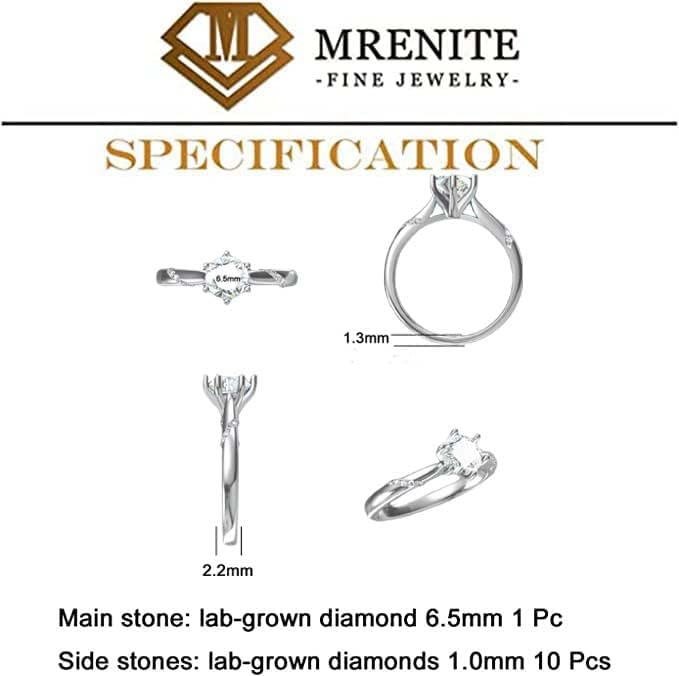 MRENITE Solid 10K/14K/18K White Gold 1 Carat IGI CERTIFIED Lab-grown Diamond Engagement Ring for Women 6 Prong Set Round Diamond Ring (D-F Color VS1-VS2 Clarity 1 Ct Center; 1.04 CTTW)