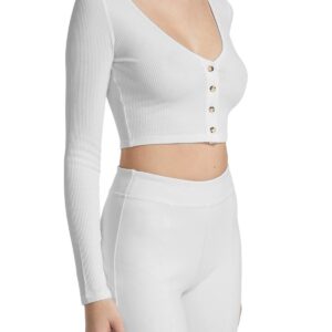 Santch Cropped Long Sleeve Workout Yoga Tops Ribbed Athletic Sport Shirt Tennis Tops Gym Tops for Women White M