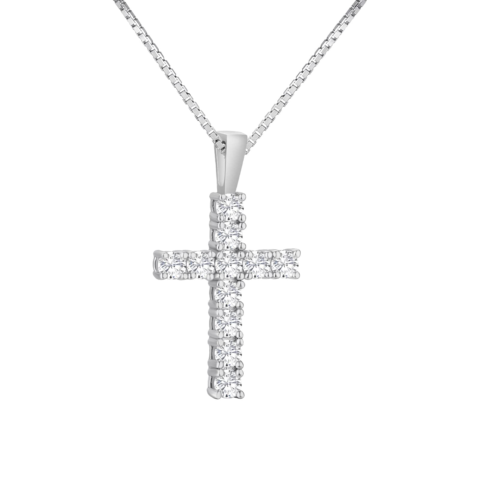 KRKC&CO Moissanite Diamond Cross Pendant For Women, S925 Sterling Silver, D Color, 0.66Carat, with 0.8mm 16+2" Rope Chain, Brilliant Excellent Cut Iced Out, 14K Gold, For Her, Girlfriend