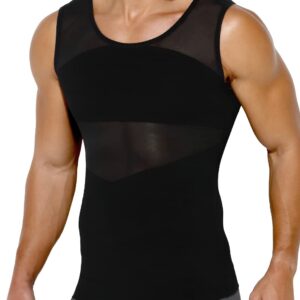 Arjen Kroos Men's Body Shaper Compression Mesh Tank Top Undershirts Shapewear,BLACK-ML4005,XXL