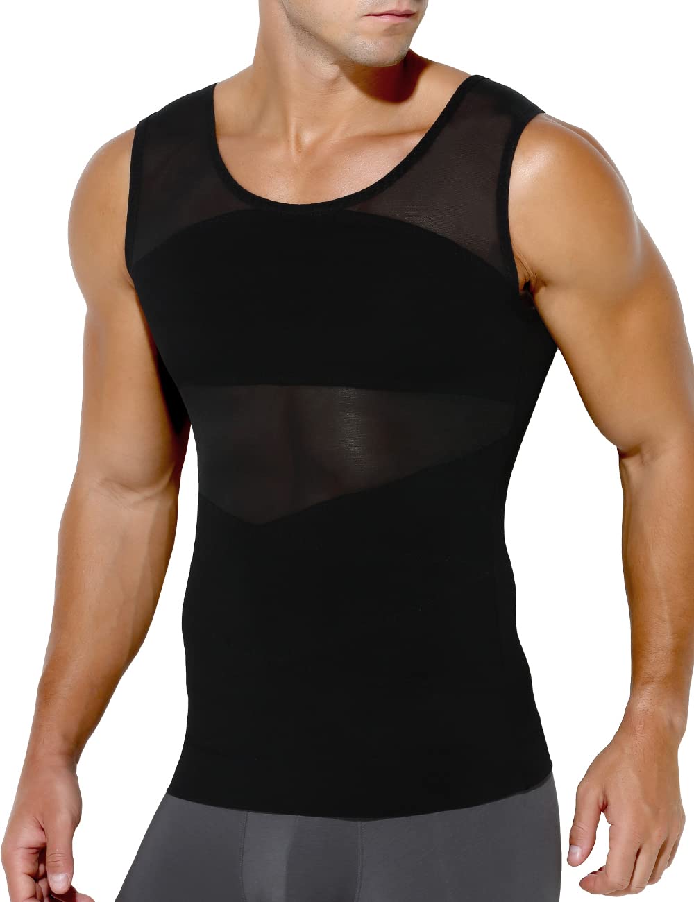 Arjen Kroos Men's Body Shaper Compression Mesh Tank Top Undershirts Shapewear,BLACK-ML4005,XXL