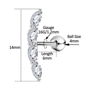 Melighting Helix Earrings 16G Curved Marquise Cartilage Earrings Clear CZ Surgical Steel 316L Tragus Piercing Jewelry Earring Stud Body Piercing Jewelry for Women