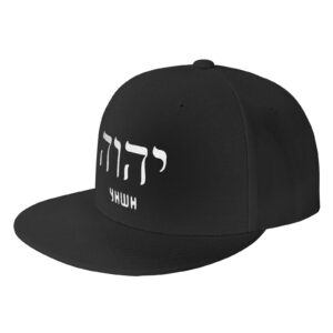 YHWH Brim High Top Black Baseball Cap Adjustable Trucker Hats for Sport Travel