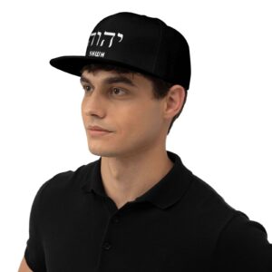 YHWH Brim High Top Black Baseball Cap Adjustable Trucker Hats for Sport Travel