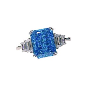 psiroy women's 925 sterling silver plated emerald cut simulated blue topaz ring size 8