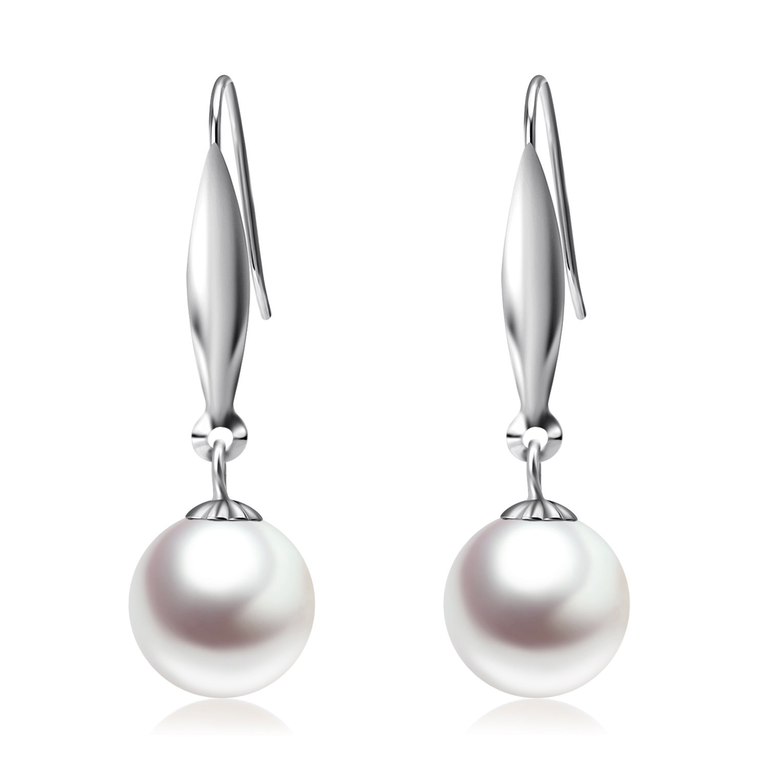 18k White Gold Freshwater Cultured Pearl Dangle Earrings for Women, Fine Jewelry Gifts for Her, 10mm