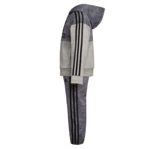 adidas Boys' Long Sleeve Color Block Mélange Fleece Jacket Set, Charcoal Grey Heather, 4