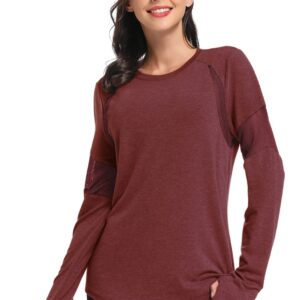 Muzniuer Womens Long Sleeve Workout Shirts-Plain Long Sleeve Tshirt for Women Yoga Sports T-Shirt Long Sleeve Breathable Shirts Activewear with Thumb Hole Red S