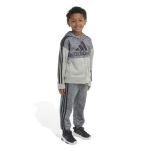 adidas Boys' Long Sleeve Color Block Mélange Fleece Jacket Set, Charcoal Grey Heather, 4